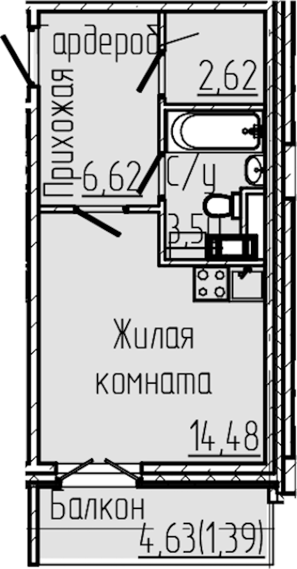 Квартира студия 28.61 м², 4/8 эт., ЖК «SERTOLOVO PARK»